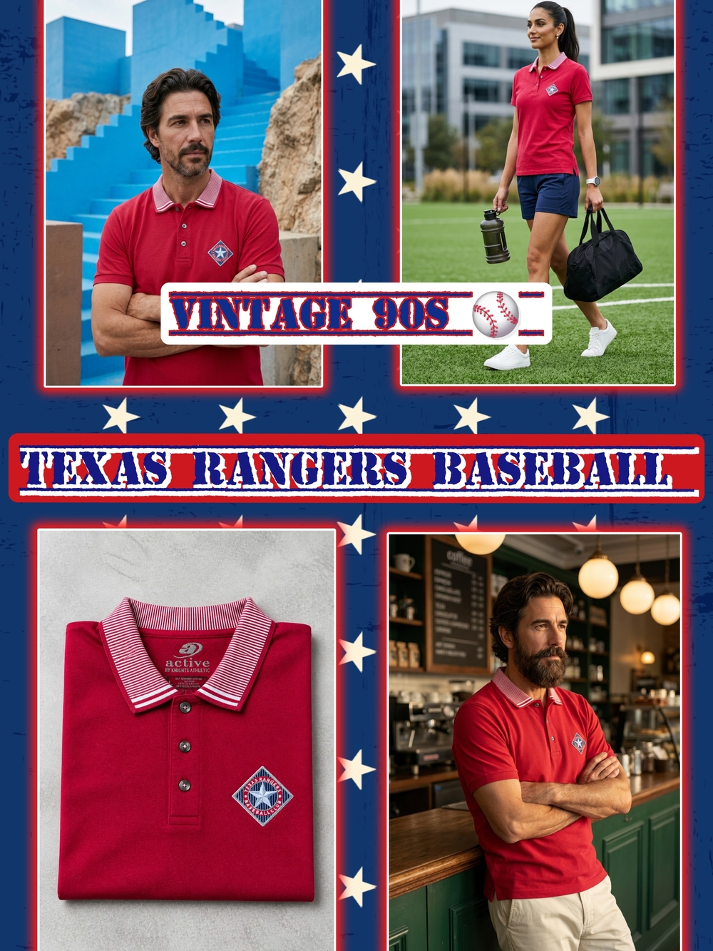 📣Vintage 90s Texas🌟 Rangers ⚾ Red Polo Embroidered Team Logo Size Large Unisex